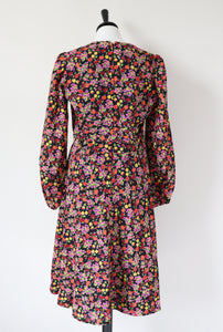Vintage 1970s Floral Dress - Long Sleeves - 1940s Style - S / M - UK 10 / 12