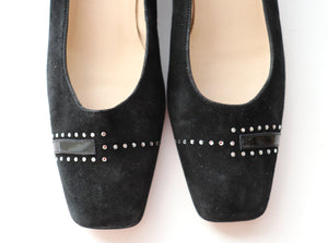 Mauro Teci Black Suede Pumps - 1960s Party Style - Leather 37.5 / UK 4.5