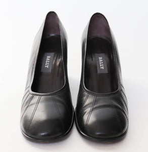 BALLY Shoes - Black Leather - Block Heel - Label UK 5 - Fit 37.5 / UK 4.5