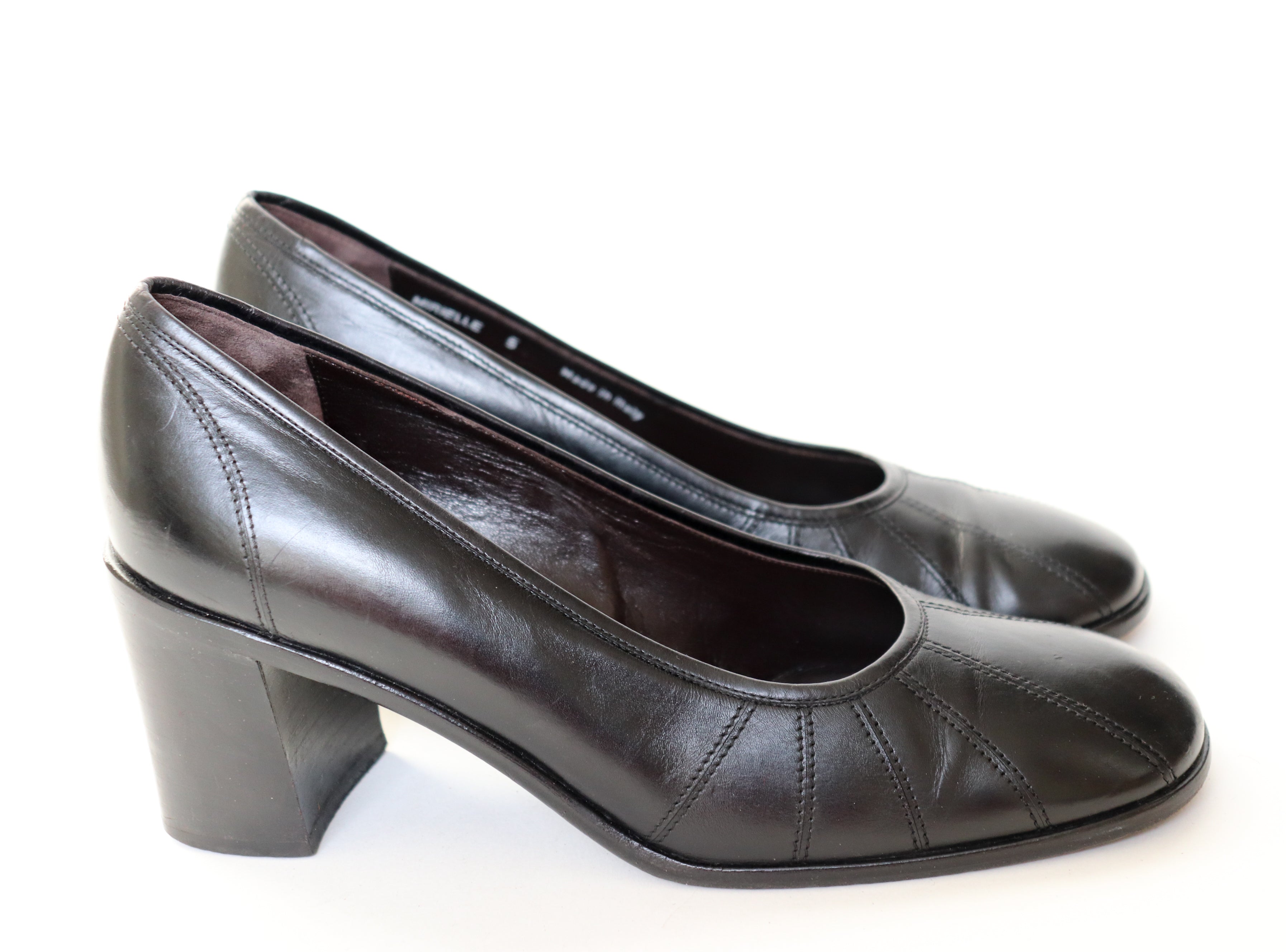 BALLY Shoes - Black Leather - Block Heel - Label UK 5 - Fit 37.5 / UK 4.5