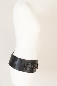 Vintage CORSET / HIPSTER Belt - Wide - Black Leather - Adjustable Medium / Small