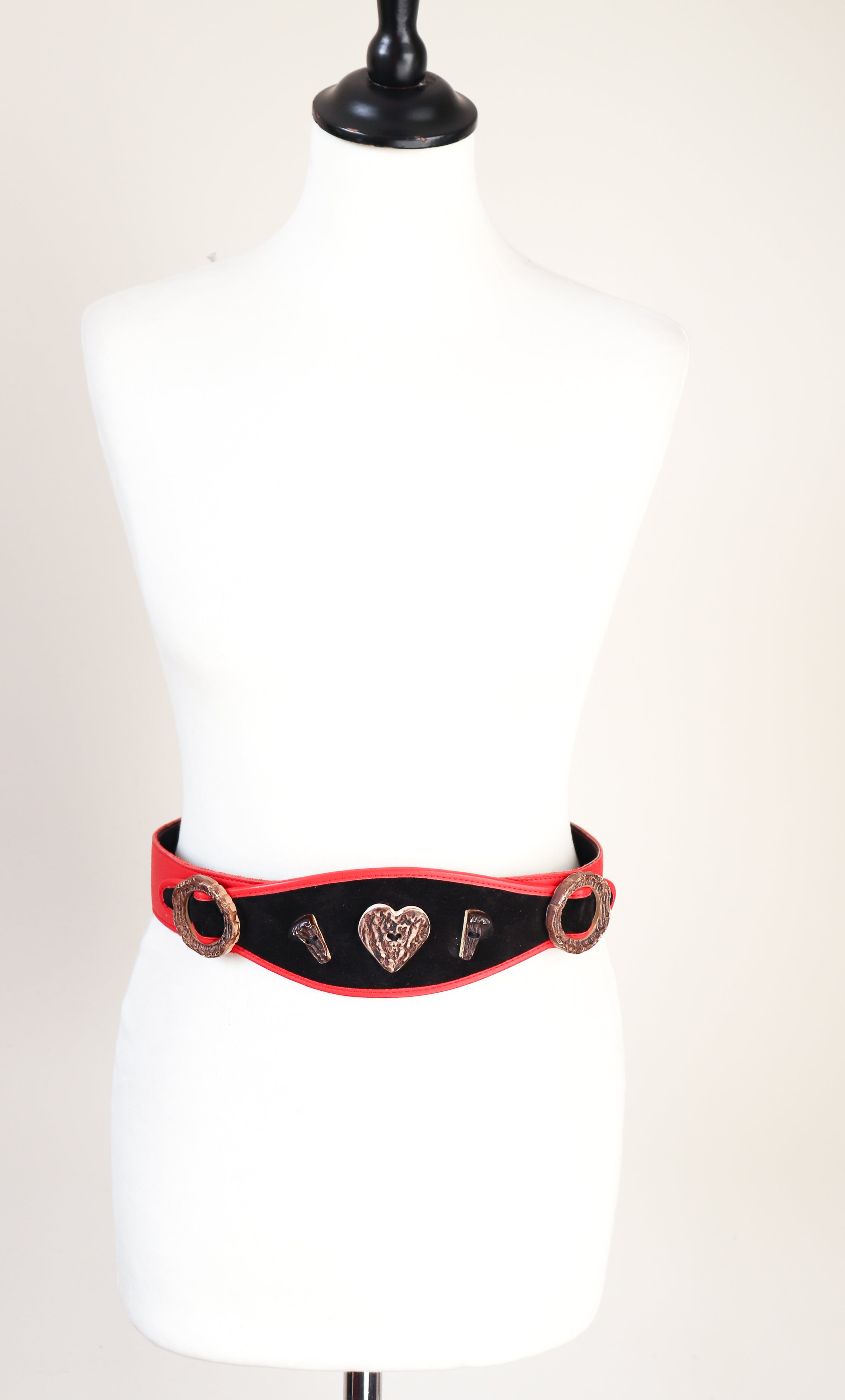 Red Leather Tirol / Dirndle  Vintage Belt - Oktoberfest - Black Suede - Small