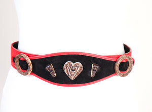 Red Leather Tirol / Dirndle  Vintage Belt - Oktoberfest - Black Suede - Small