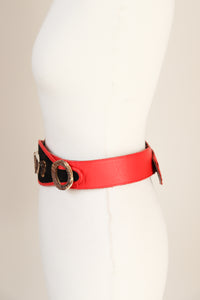 Red Leather Tirol / Dirndle  Vintage Belt - Oktoberfest - Black Suede - Small