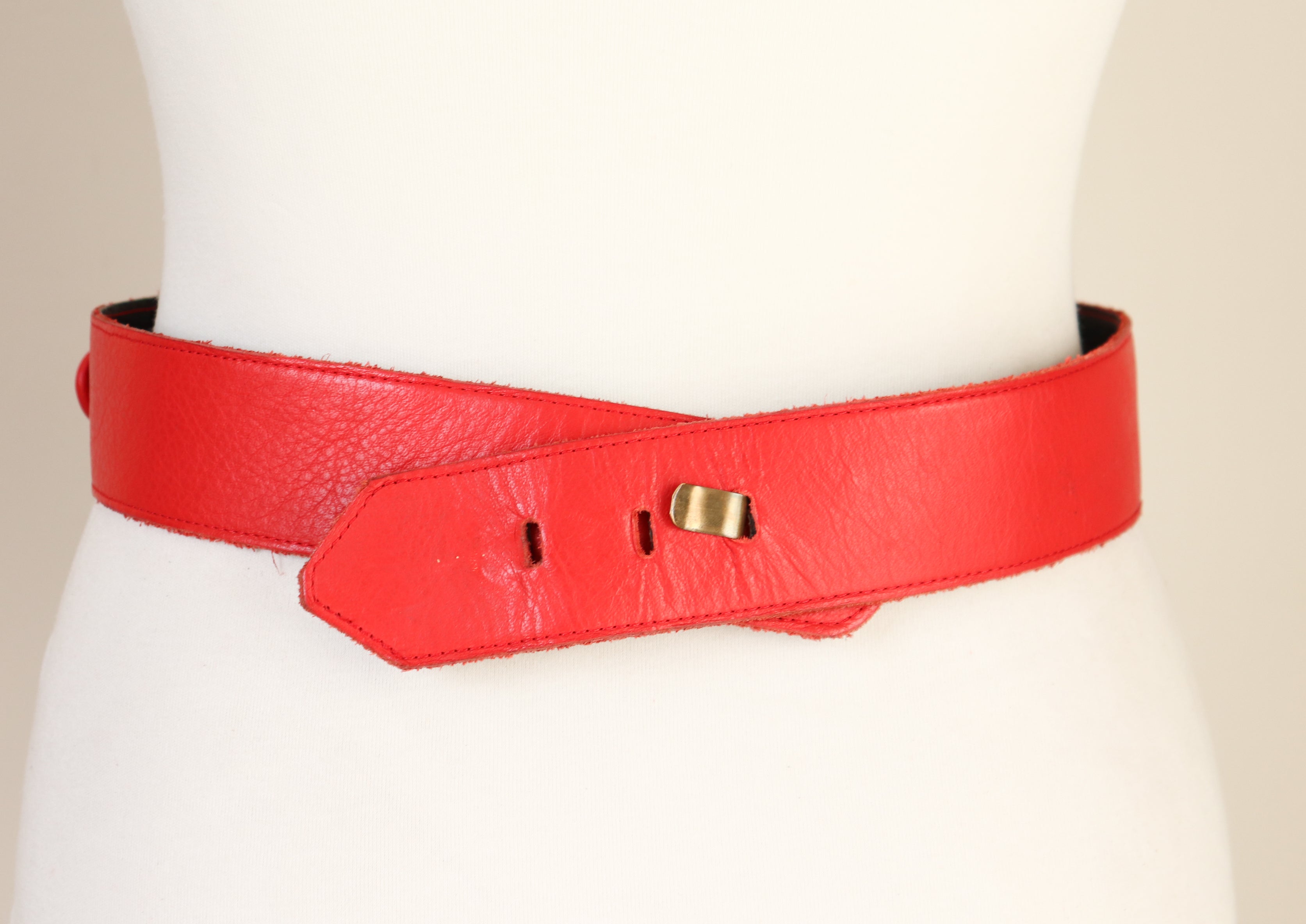 Red Leather Tirol / Dirndle  Vintage Belt - Oktoberfest - Black Suede - Small