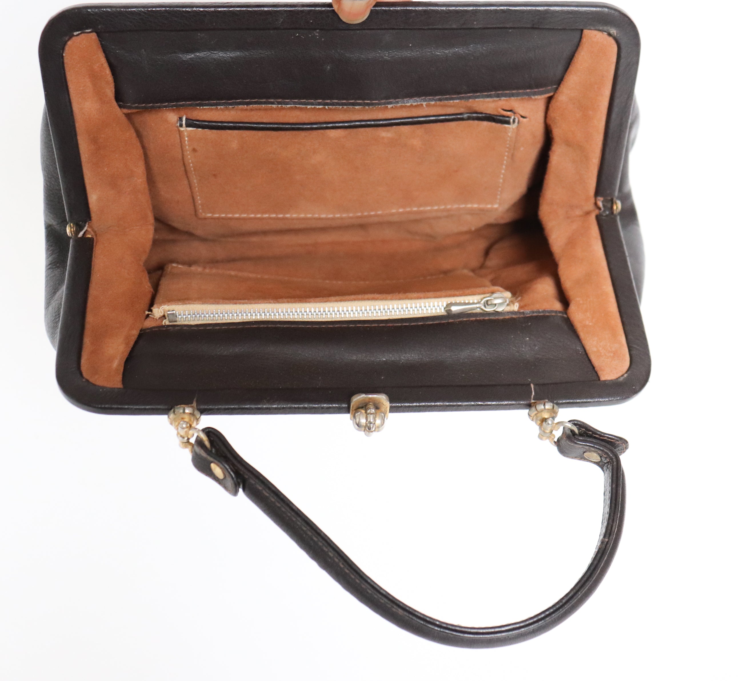 Vintage 1950s Top Handle Bag - Handbag - Brown Leather - Small