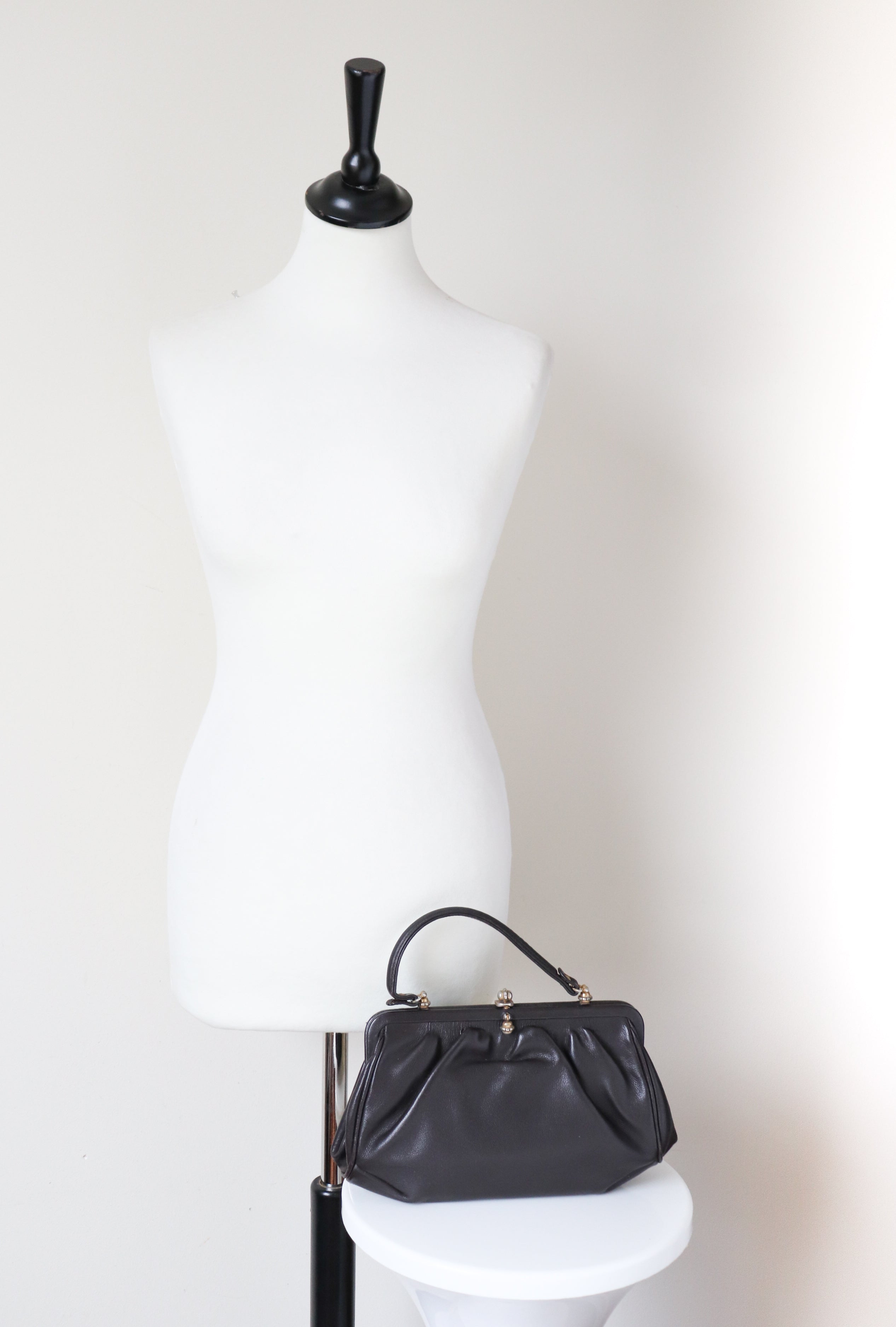 Vintage 1950s Top Handle Bag - Handbag - Brown Leather - Small