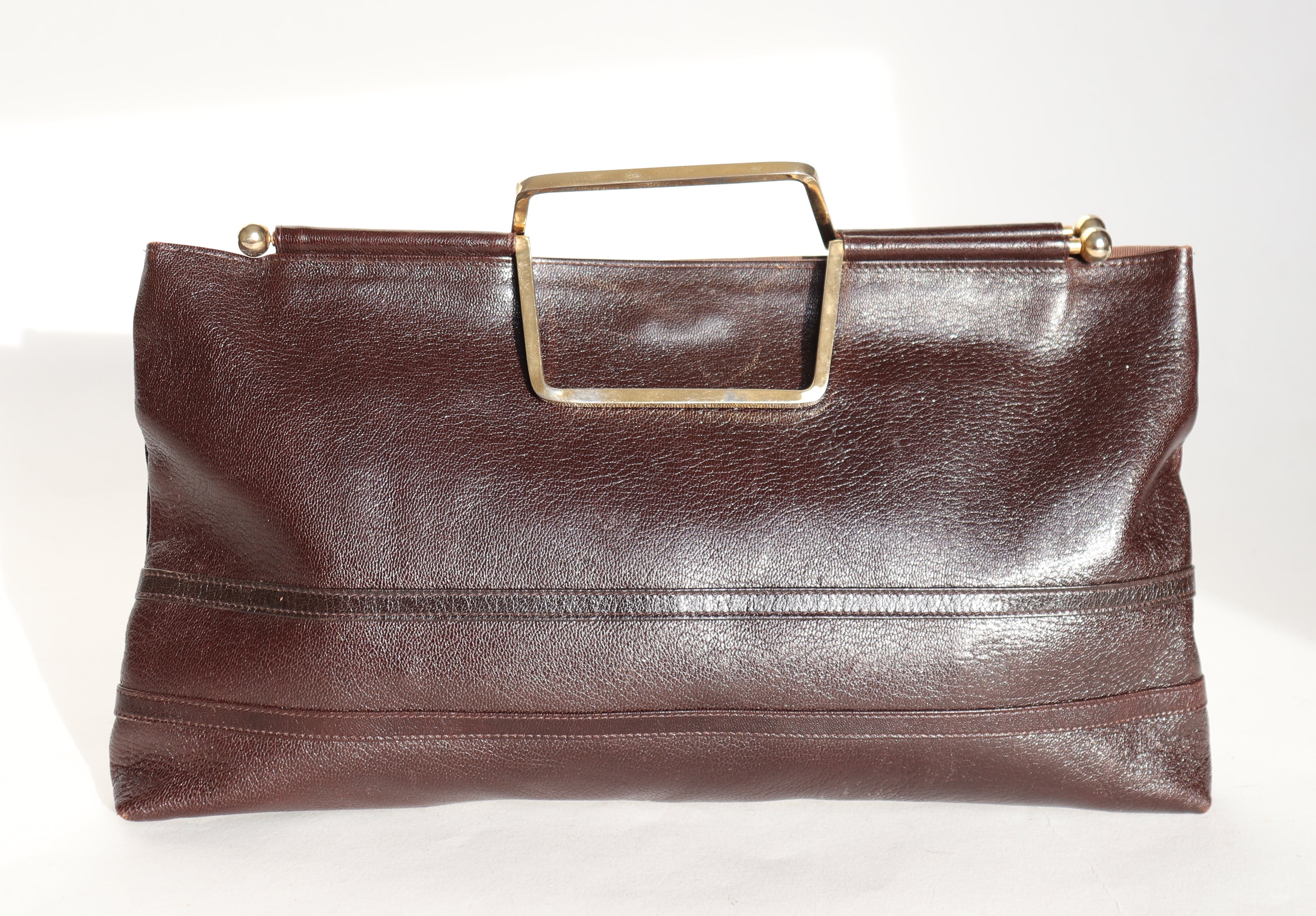 Vintage 1980s Tote Bag Handbag - Brown Leather - Small / Long