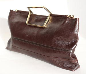 Vintage 1980s Tote Bag Handbag - Brown Leather - Small / Long