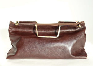 Vintage 1980s Tote Bag Handbag - Brown Leather - Small / Long