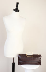Vintage 1980s Tote Bag Handbag - Brown Leather - Small / Long