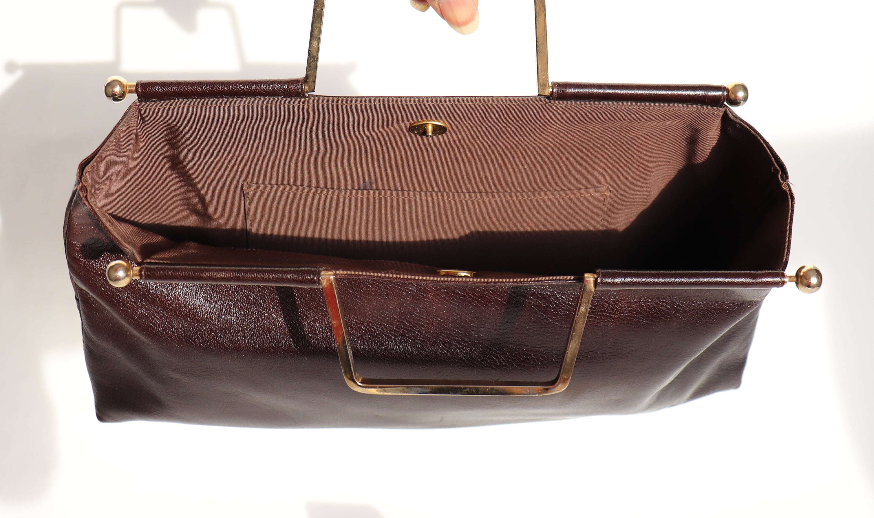 Vintage 1980s Tote Bag Handbag - Brown Leather - Small / Long