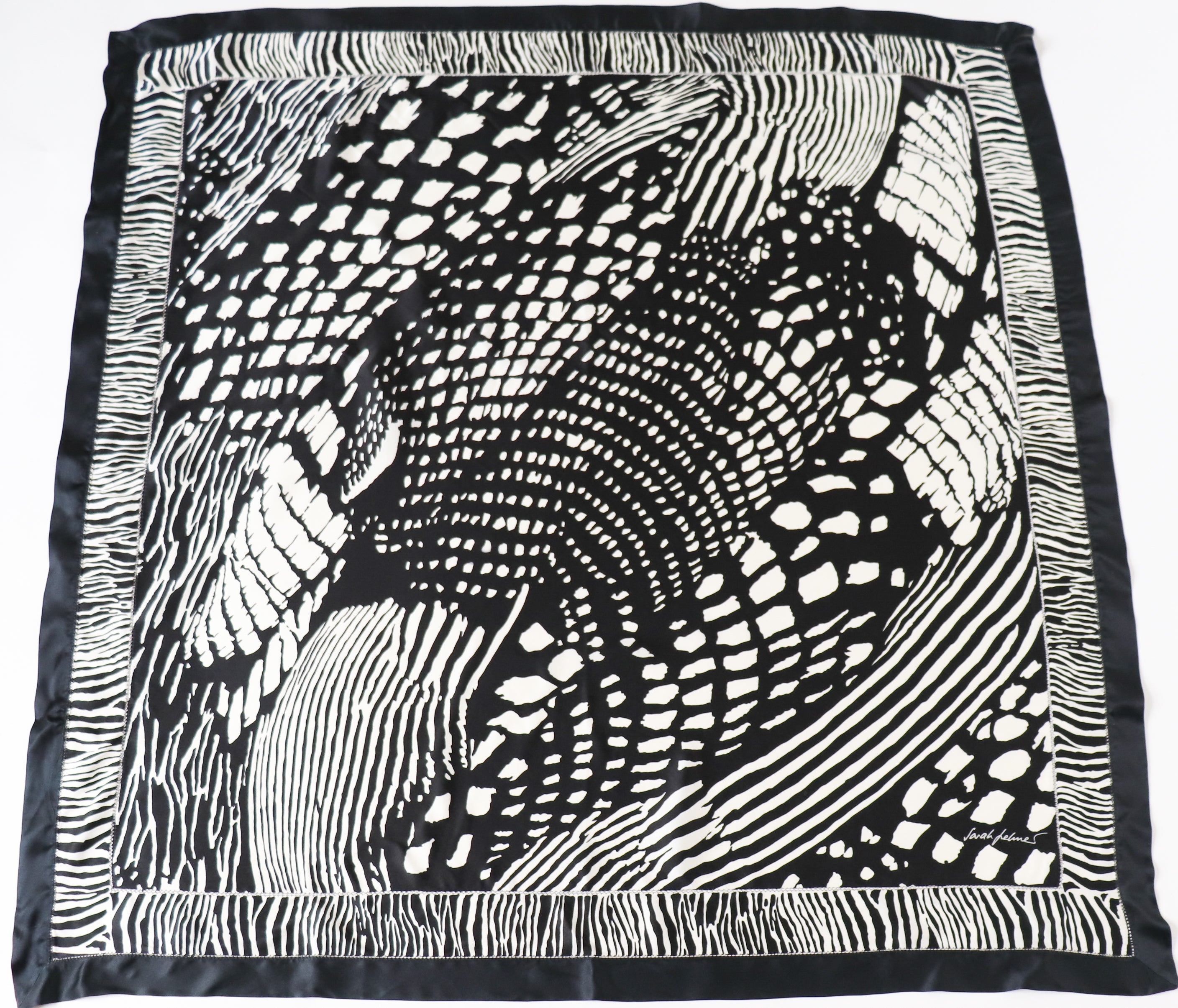 Sarah Lelines Silk Scarf - Black / Ivory White - Animal Print - 92 x 92 - LARGE