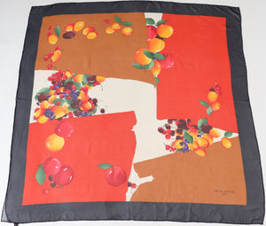 Jean Patou Vintage Chiffon Silk Scarf - Red / Blue Multicolours / Fruits - LARGE