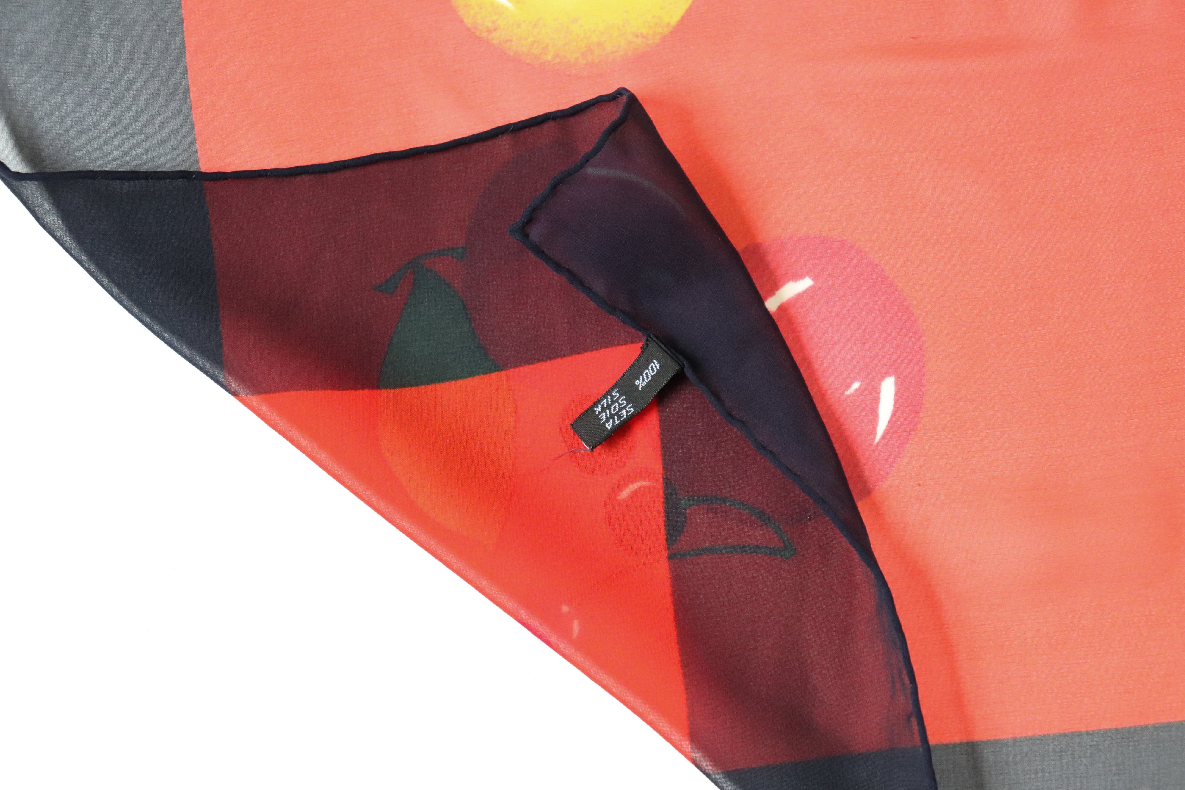 Jean Patou Vintage Chiffon Silk Scarf - Red / Blue Multicolours / Fruits - LARGE