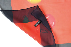 Jean Patou Vintage Chiffon Silk Scarf - Red / Blue Multicolours / Fruits - LARGE
