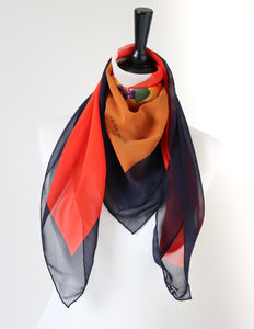 Jean Patou Vintage Chiffon Silk Scarf - Red / Blue Multicolours / Fruits  -  LARGE