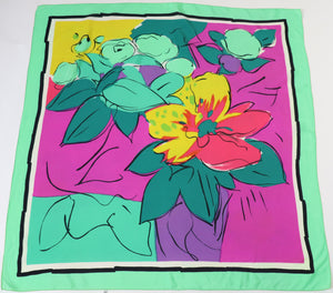 Brushstroke Art  / Sketch Print Vintage Silk Scarf - Green / Multicolours - LARGE