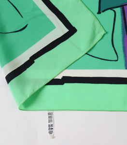 Brushstroke Art  / Sketch Print Vintage Silk Scarf - Green / Multicolours - LARGE