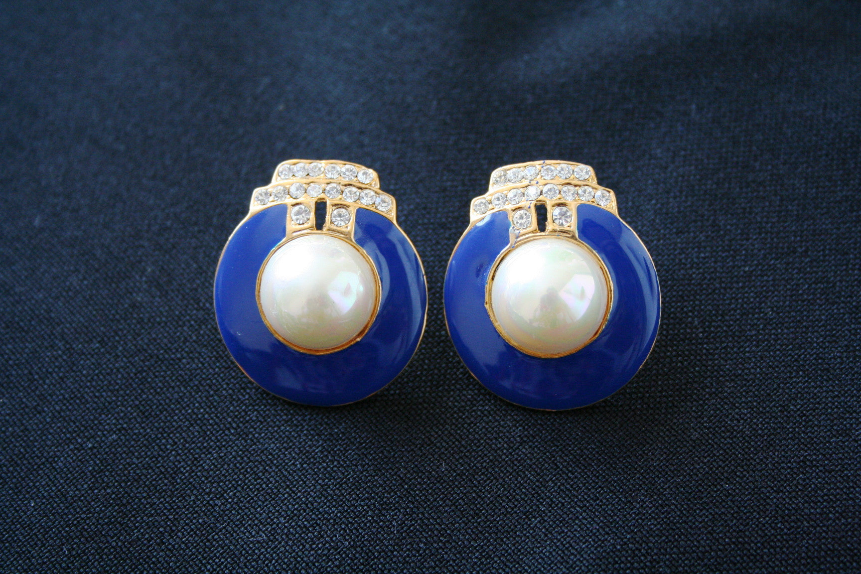 80s large diamante & enamel vintage earrings