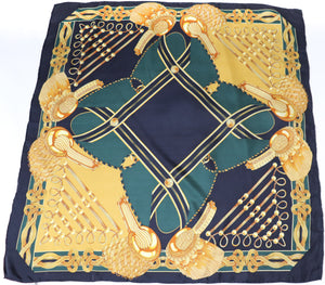 Vintage Silk Scarf - Green / Blue - Baroque / Tangle - LARGE