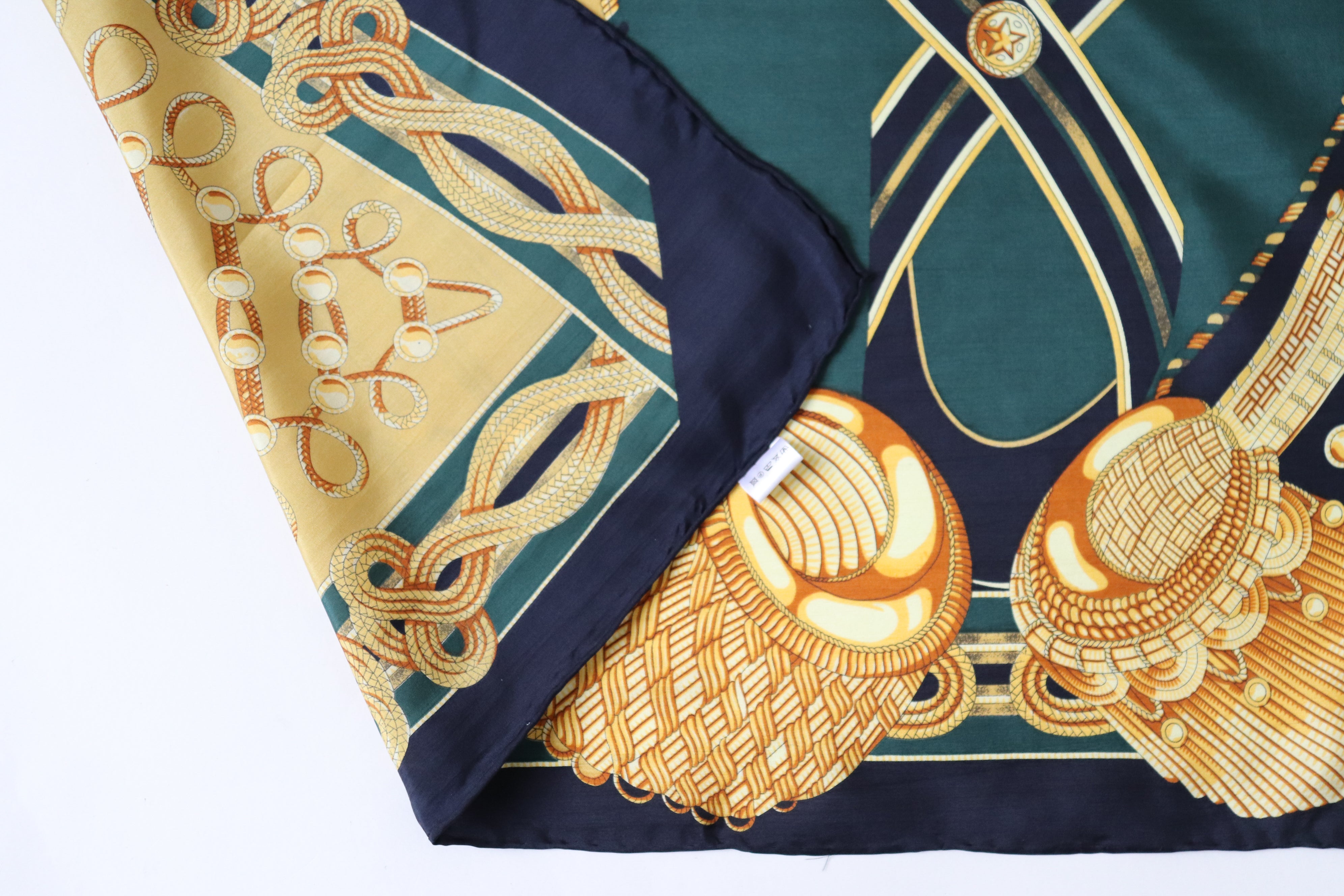 Vintage Silk Scarf - Green / Blue - Baroque / Tangle - LARGE