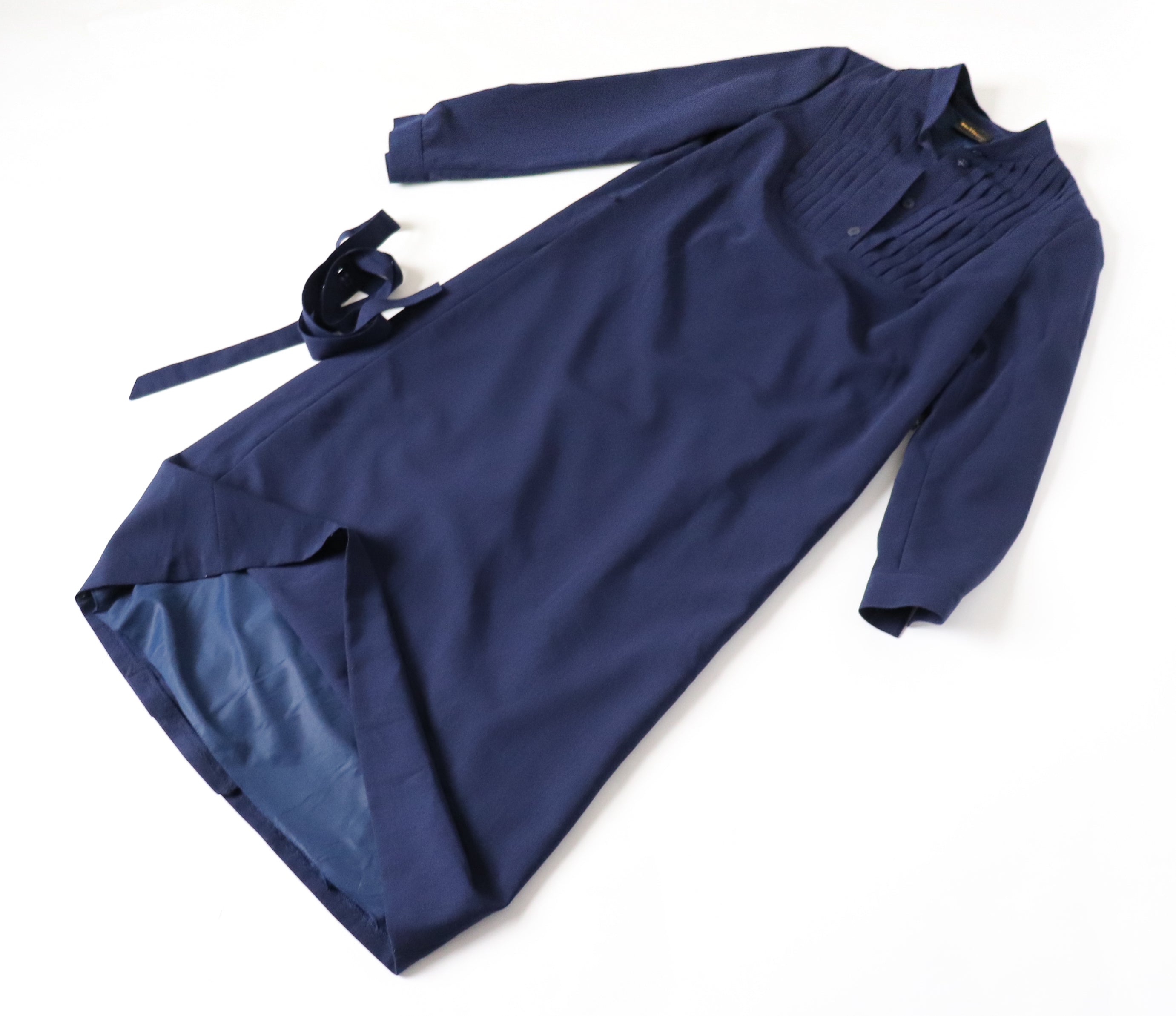 Shirt Dress - Vintage Belted Dress - Long Sleeve - Blue - WIBOR - M / UK 12
