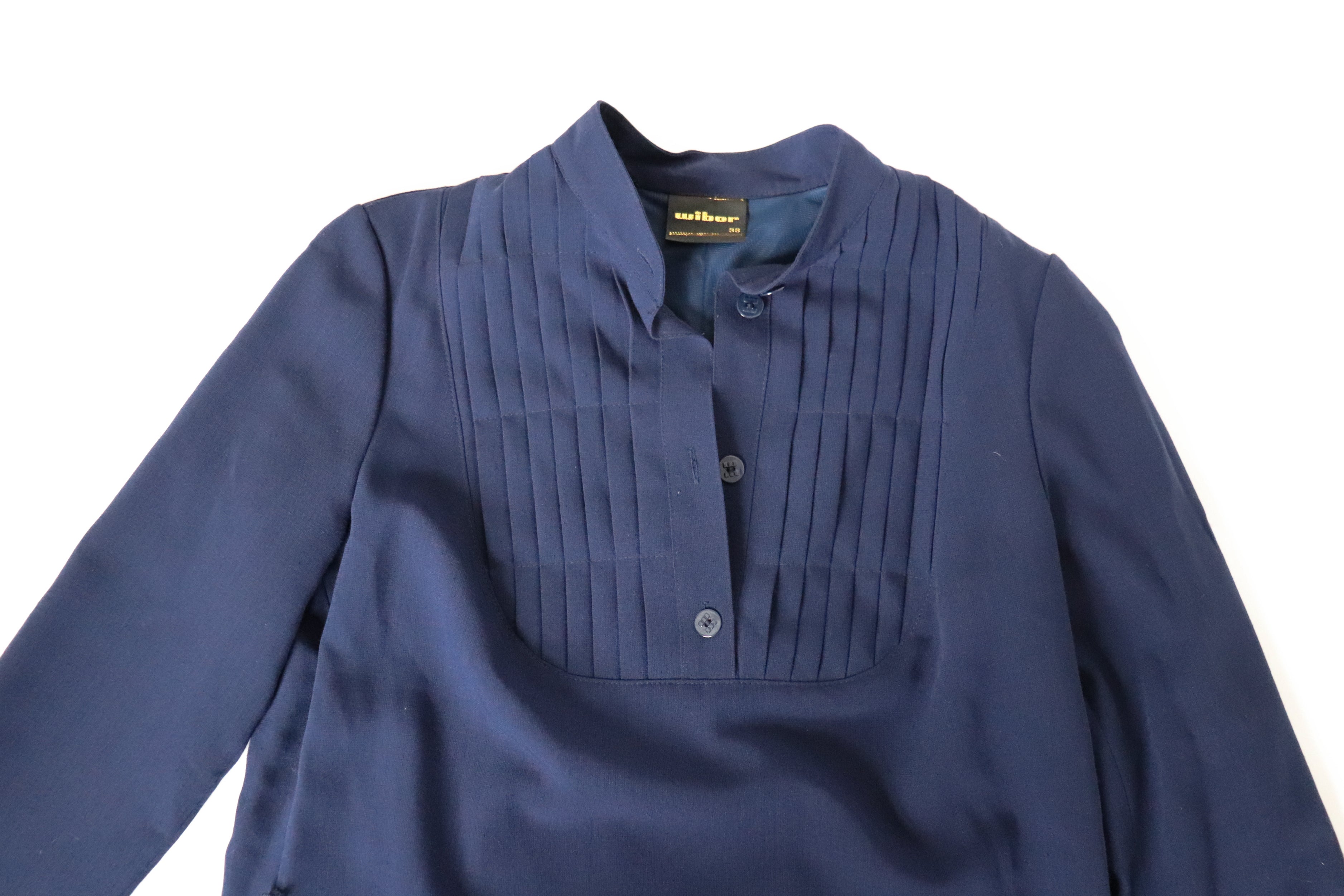 Shirt Dress - Vintage Belted Dress - Long Sleeve - Blue - WIBOR - M / UK 12