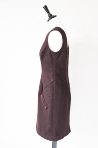 Sleeveless Shift Dress - Vintage 1980s - Pinafore Brown Pinstripe - XS / S - UK 8 / 10