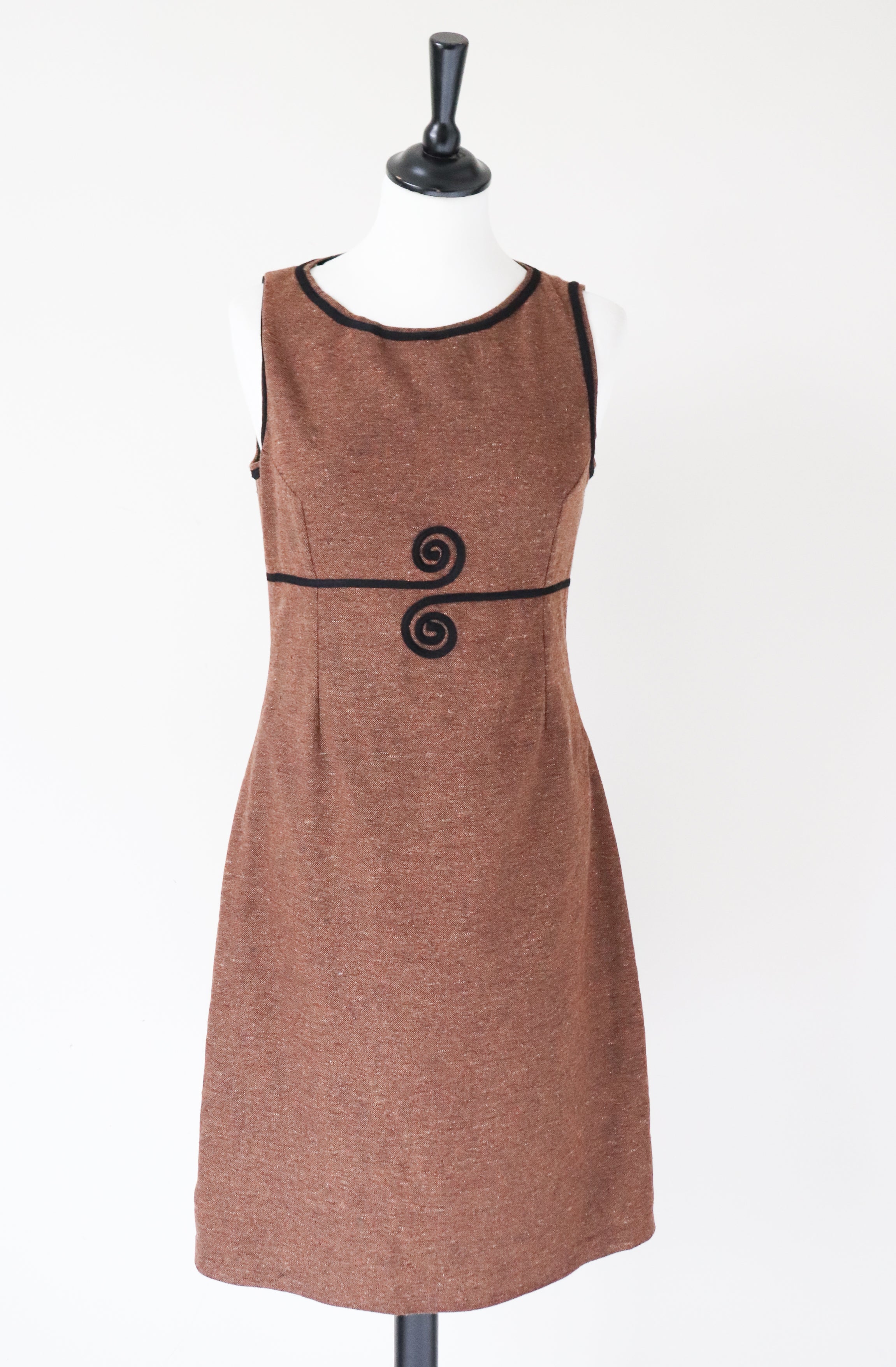 Vintage Tweed Brown Shift Dress - 1960s Style - Empire Line -  S / UK 10