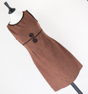 Vintage Tweed Brown Shift Dress - 1960s Style - Empire Line -  S / UK 10