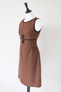 Vintage Tweed Brown Shift Dress - 1960s Style - Empire Line -  S / UK 10