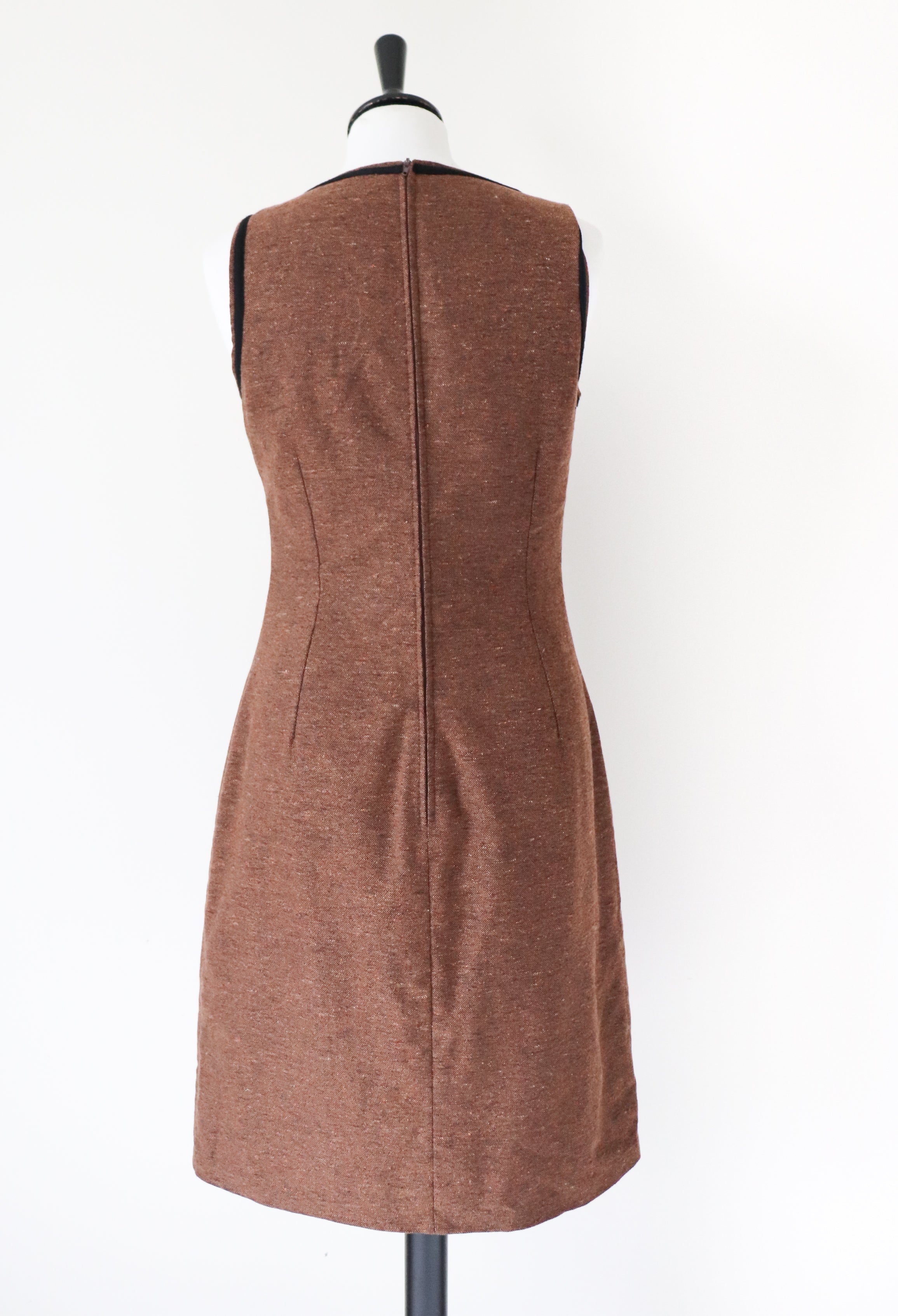 Vintage Tweed Brown Shift Dress - 1960s Style - Empire Line -  S / UK 10