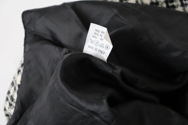 Tweed Shift Dress - Sleeveless Pinafore - Houndstooth Cream / Black - M / UK12