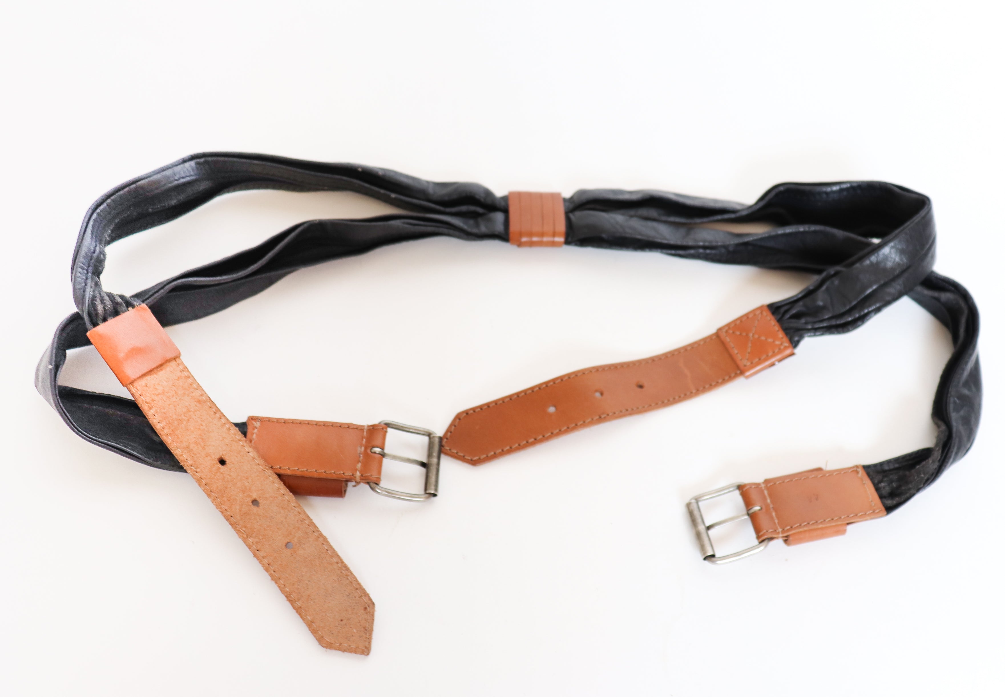 Double Strand  Leather 1980s Vintage Belt - Punk Style - Wide - Small / Medium