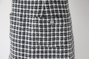 Tweed Shift Dress - Sleeveless Pinafore - Houndstooth Cream / Black - M / UK 12