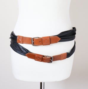 Double Strand  Leather 1980s Vintage Belt - Punk Style - Wide - Small / Medium