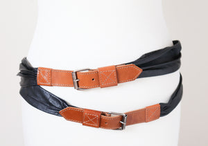 Double Strand  Leather 1980s Vintage Belt -  Punk Style - Wide - Small / Medium