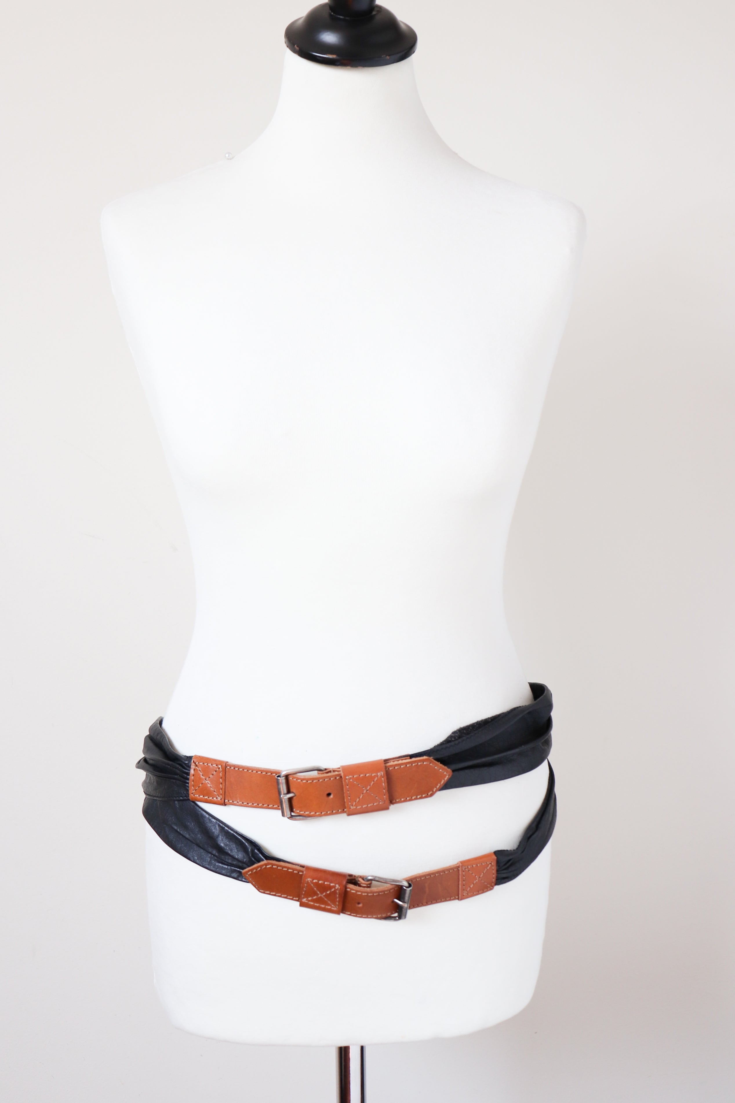 Double Strand  Leather 1980s Vintage Belt - Punk Style - Wide - Small / Medium