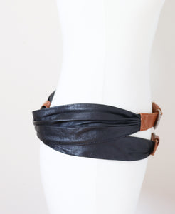 Double Strand  Leather 1980s Vintage Belt - Punk Style - Wide - Small / Medium