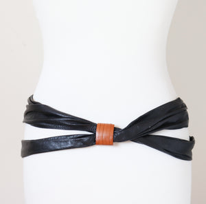 Double Strand  Leather 1980s Vintage Belt - Punk Style - Wide - Small / Medium