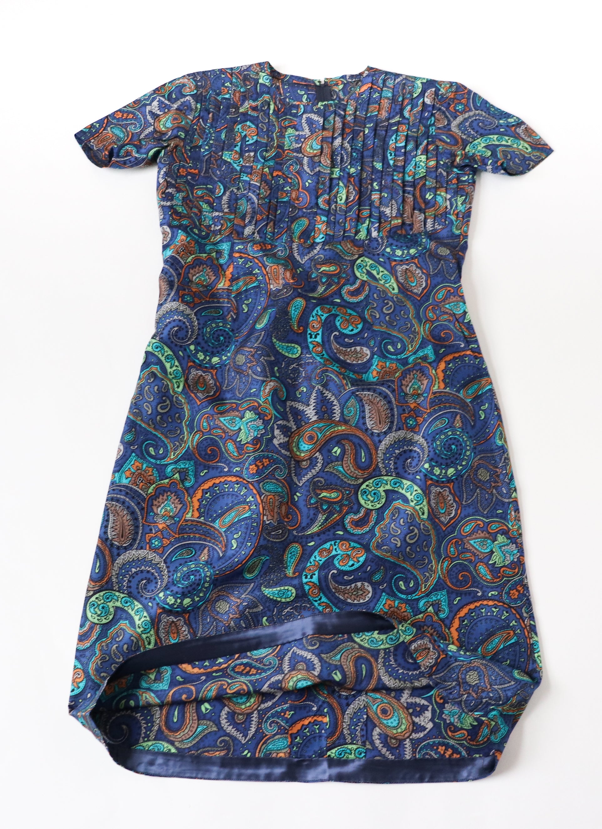 Vintage 1960s Dress - Empire Waist - Blue Paisley - XS / S - UK 8 / 10