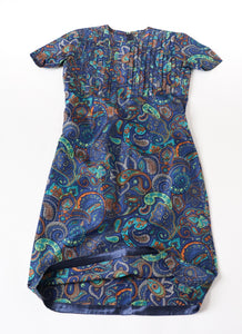 Vintage 1960s Dress - Empire Waist - Blue Paisley - XS / S - UK 8 / 10
