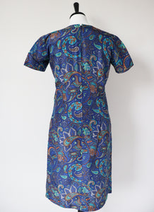 Vintage  1960s Dress - Empire Waist -  Blue Paisley -  XS / S - UK 8 / 10