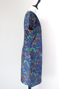 Vintage  1960s Dress - Empire Waist -  Blue Paisley -  XS / S - UK 8 / 10