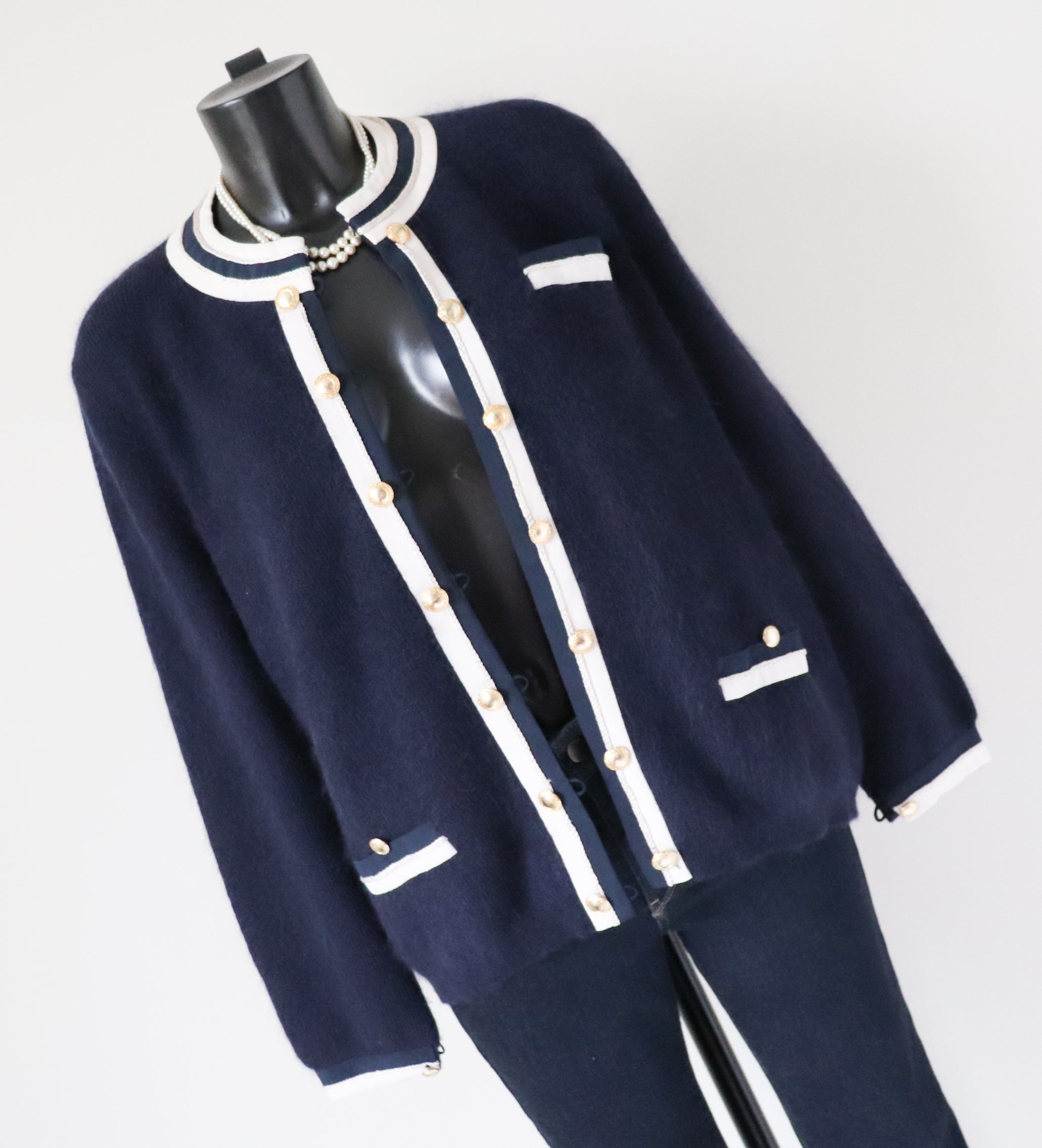 Vintage Wool / Silk Cardigan - Collarless Jacket Style - Blue - L /  UK 14