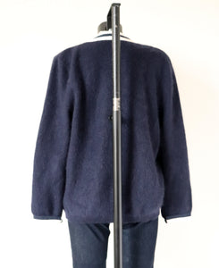 Vintage Wool / Silk Cardigan - Collarless Jacket Style - Blue - L /  UK 14