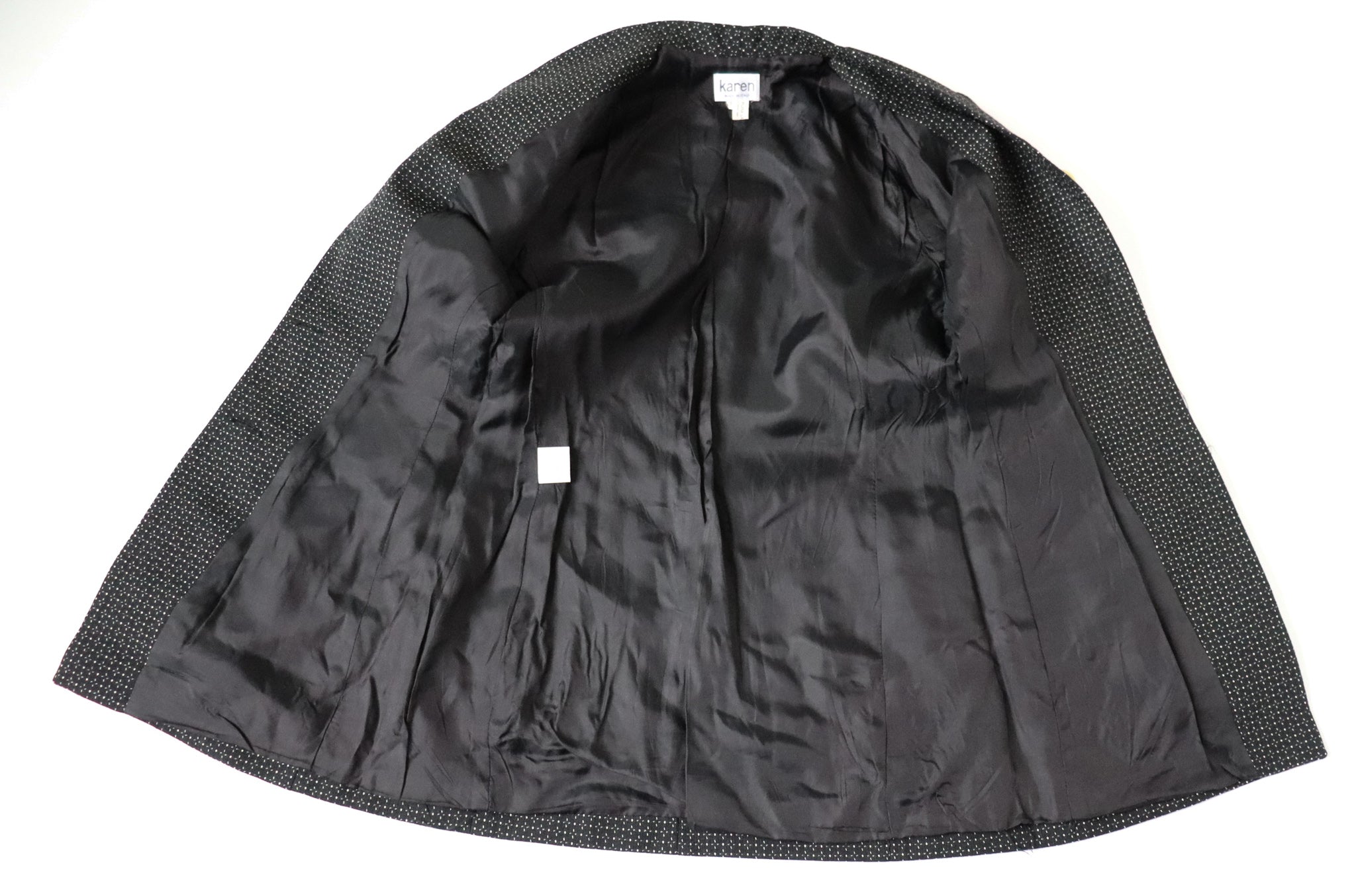 Karen Collarless Suit Jacket - Woven Wool - Black Spotted - XS / S - UK 8 / 10