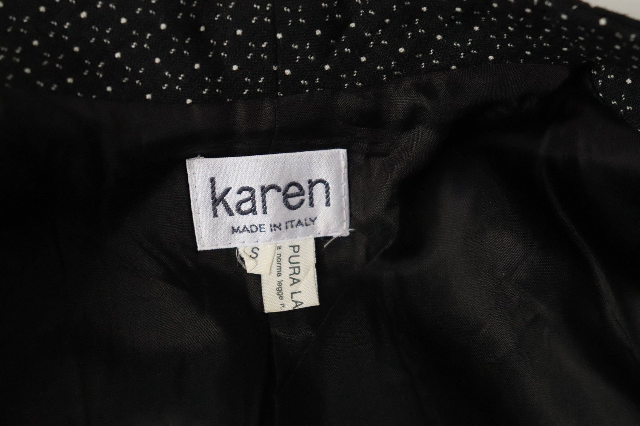 Karen Collarless Suit Jacket - Woven Wool - Black Spotted - XS / S - UK 8 / 10
