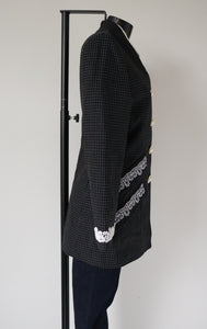 Karen Collarless Suit Jacket - Woven Wool - Black Spotted - XS / S - UK 8 / 10